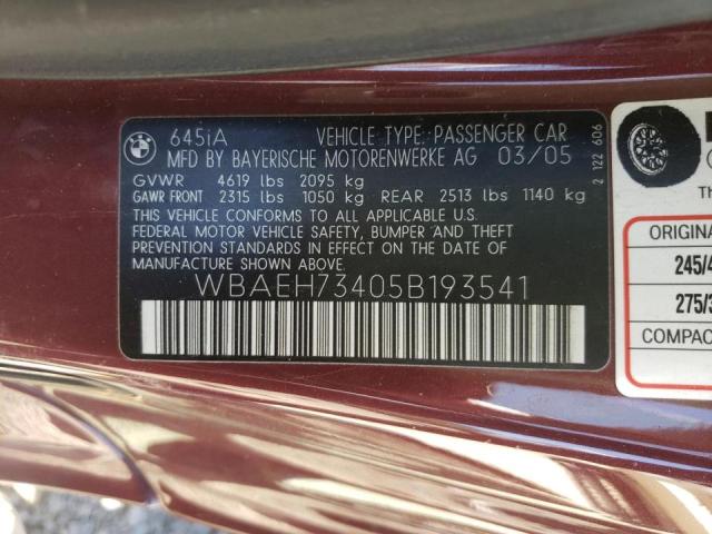 Photo 10 from auction – 2005 BMW 645 CI AUT with VIN WBAEH73405B193541