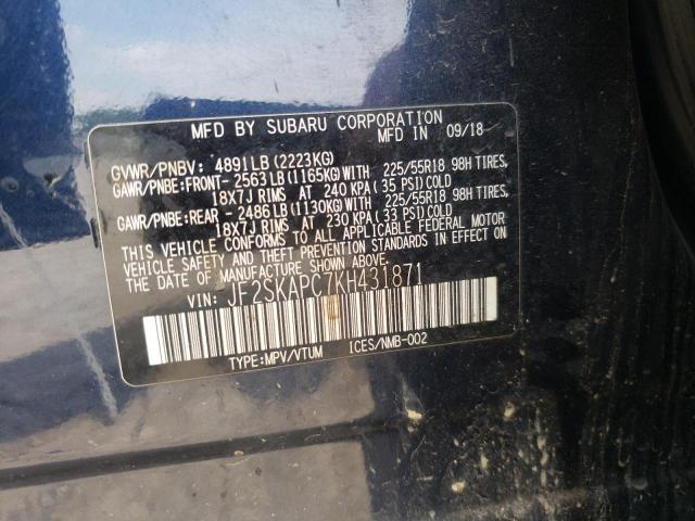 Photo 10 from auction – 2019 SUBARU FORESTER S with VIN JF2SKAPC7KH431871