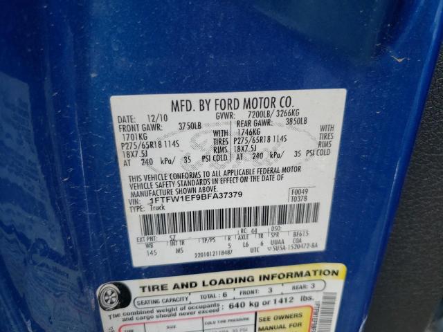 Photo 10 from auction – 2011 FORD F150 SUPER with VIN 1FTFW1EF9BFA37379