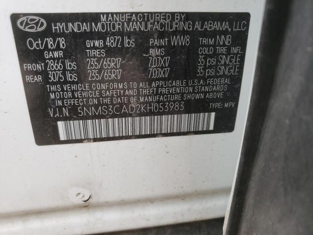 Photo 10 from auction – 2019 HYUNDAI SANTA FE S with VIN 5NMS3CAD2KH053983