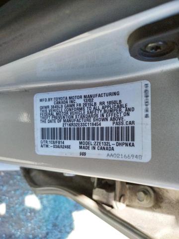 Photo 10 from auction – 2003 TOYOTA COROLLA MA with VIN 2T1KR32E33C119454