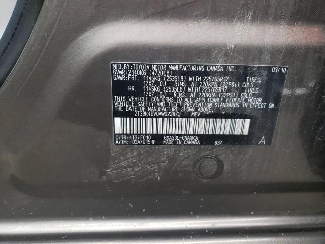Photo 10 from auction – 2010 TOYOTA RAV4 with VIN 2T3BK4DV0AW023873