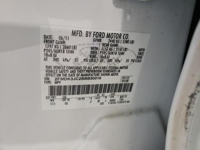 Photo 10 from auction – 2011 FORD EDGE SEL with VIN 2FMDK3JC2BBB50016