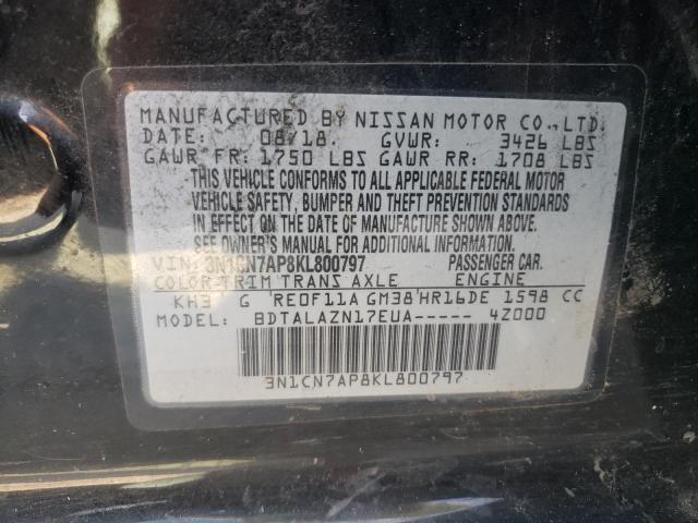 Photo 10 from auction – 2019 NISSAN VERSA S with VIN 3N1CN7AP8KL800797