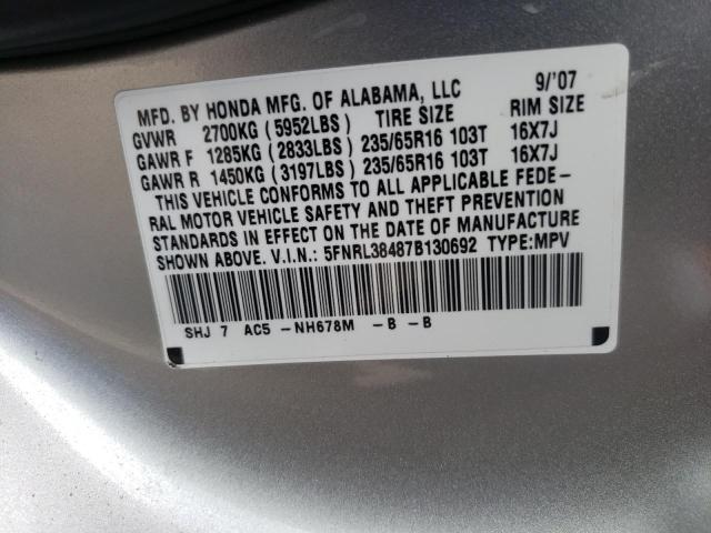 Photo 10 from auction – 2007 HONDA ODYSSEY EX with VIN 5FNRL38487B130692