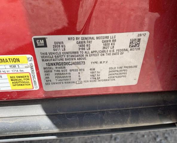 Photo 10 from auction – 2012 CHEVROLET TRAVERSE L with VIN 1GNKRGED6CJ408673