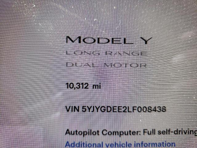 Photo 8 from auction – 2020 TESLA MODEL Y with VIN 5YJYGDEE2LF008438