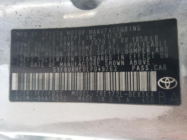 Photo 10 from auction – 2014 TOYOTA COROLLA L with VIN 5YFBURHE0EP049763