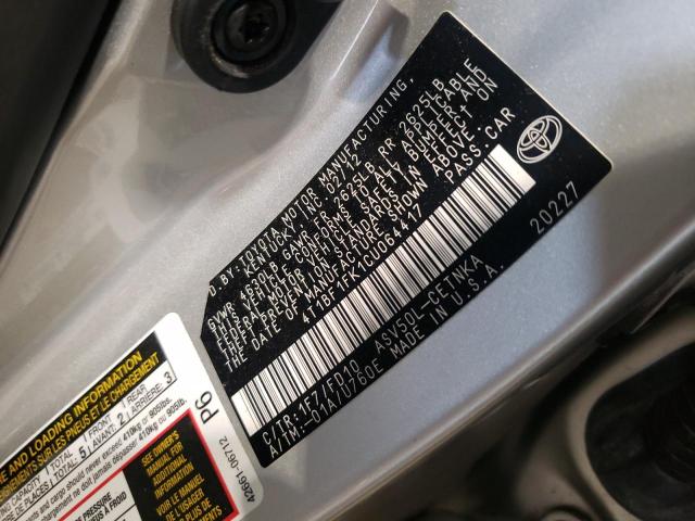 Photo 10 from auction – 2012 TOYOTA CAMRY BASE with VIN 4T1BF1FK1CU064417