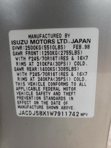 Photo 10 from auction – 1998 ISUZU TROOPER S with VIN JACDJ58X1W7911742