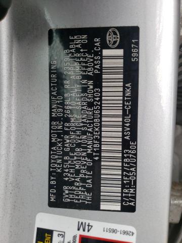 Photo 10 from auction – 2011 TOYOTA CAMRY BASE with VIN 4T1BF3EK0BU652403