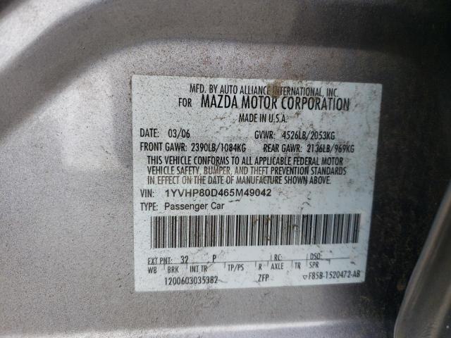 Photo 10 from auction – 2006 MAZDA 6 S with VIN 1YVHP80D465M49042