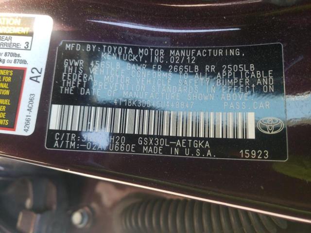 Photo 10 from auction – 2012 TOYOTA AVALON BAS with VIN 4T1BK3DB4CU448847