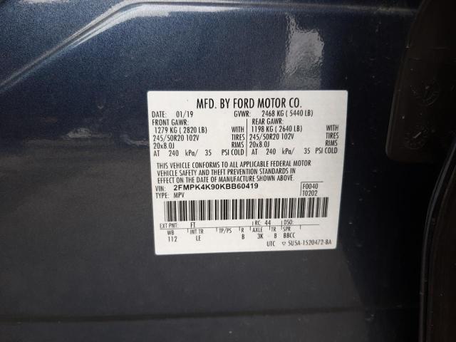 Photo 10 from auction – 2019 FORD EDGE TITAN with VIN 2FMPK4K90KBB60419