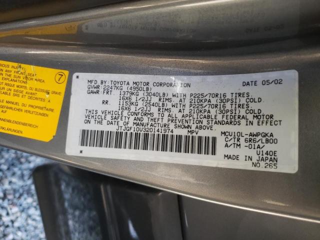 Photo 10 from auction – 2002 LEXUS RX 300 with VIN JTJGF10U320141974