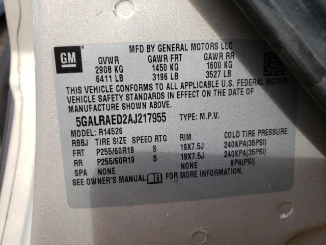 Photo 10 from auction – 2010 BUICK ENCLAVE CX with VIN 5GALRAED2AJ217955