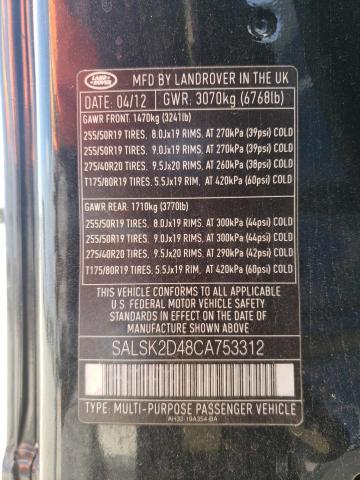 Photo 10 from auction – 2012 LAND ROVER RANGE ROVE with VIN SALSK2D48CA753312