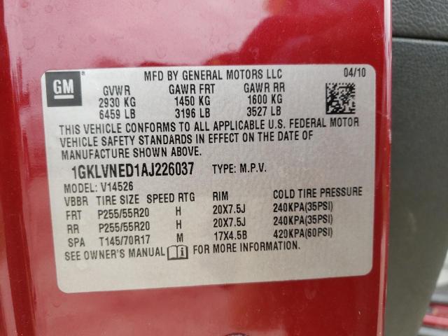 Photo 10 from auction – 2010 GMC ACADIA SLT with VIN 1GKLVNED1AJ226037
