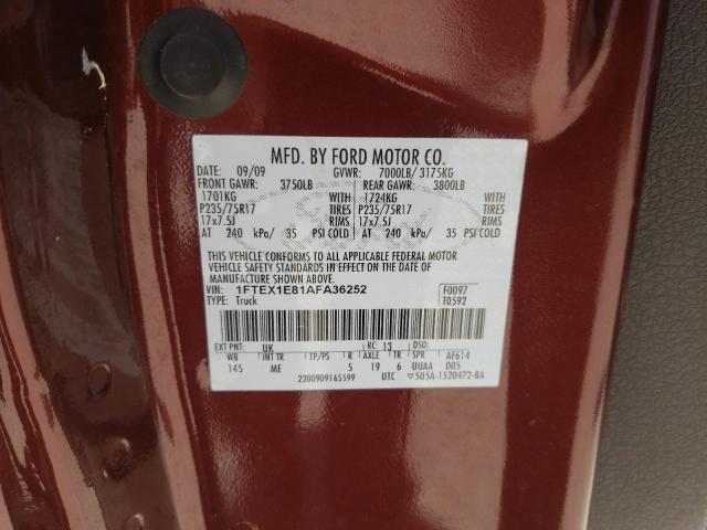 Photo 10 from auction – 2010 FORD F150 SUPER with VIN 1FTEX1E81AFA36252