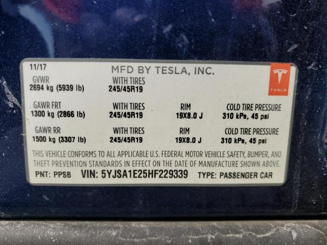 Photo 10 from auction – 2017 TESLA MODEL S with VIN 5YJSA1E25HF229339