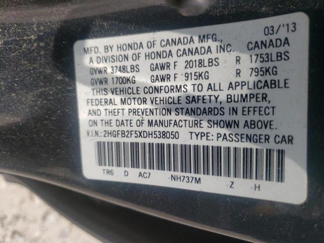 Photo 10 from auction – 2013 HONDA CIVIC LX with VIN 2HGFB2F5XDH538050