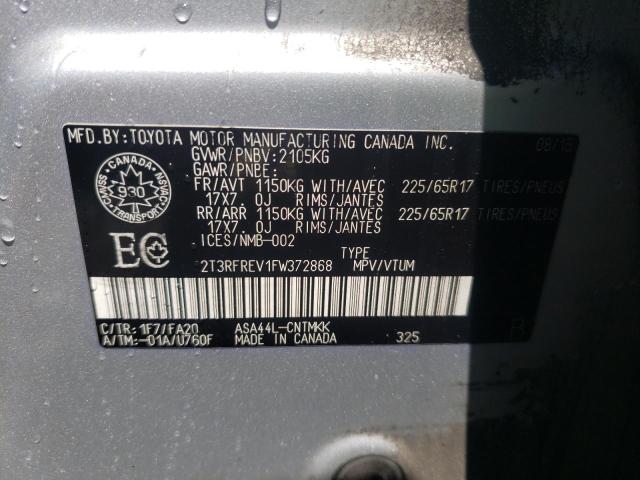 Photo 10 from auction – 2015 TOYOTA RAV4 XLE with VIN 2T3RFREV1FW372868