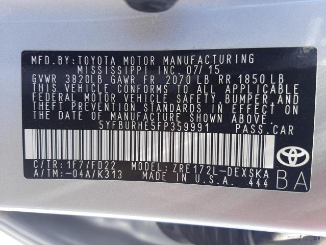 Photo 10 from auction – 2015 TOYOTA COROLLA L with VIN 5YFBURHE5FP359991