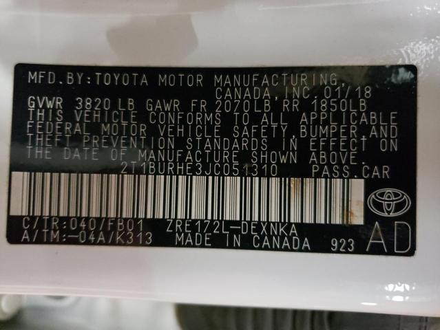 Photo 10 from auction – 2018 TOYOTA COROLLA L with VIN 2T1BURHE3JC051310