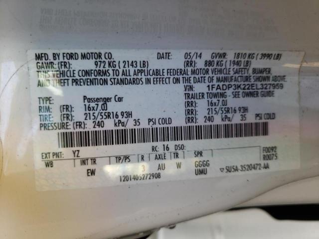 Photo 10 from auction – 2014 FORD FOCUS SE with VIN 1FADP3K22EL327959