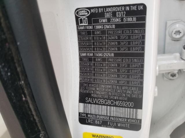 Photo 10 from auction – 2012 LAND ROVER RANGE ROVE with VIN SALVV2BG8CH659200