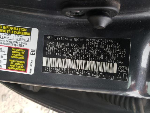 Photo 10 from auction – 2011 TOYOTA COROLLA BA with VIN 2T1BU4EE8BC542268