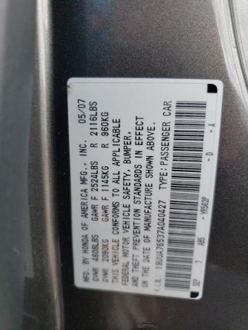 Photo 10 from auction – 2007 ACURA TL TYPE S with VIN 19UUA76537A040427