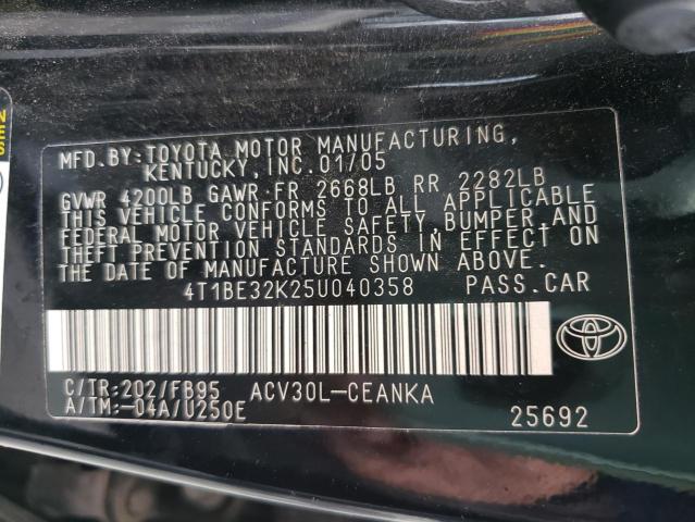 Photo 10 from auction – 2005 TOYOTA CAMRY LE with VIN 4T1BE32K25U040358