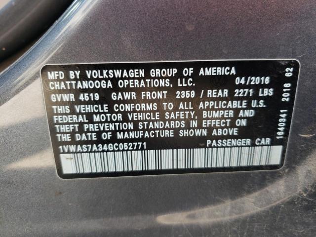 Photo 10 from auction – 2016 VOLKSWAGEN PASSAT S with VIN 1VWAS7A34GC052771