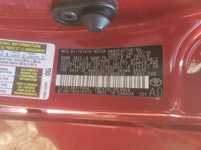 Photo 10 from auction – 2016 TOYOTA COROLLA L with VIN 2T1BURHE7GC660814