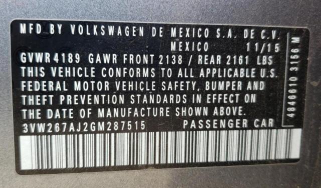 Photo 10 from auction – 2016 VOLKSWAGEN JETTA S with VIN 3VW267AJ2GM287515