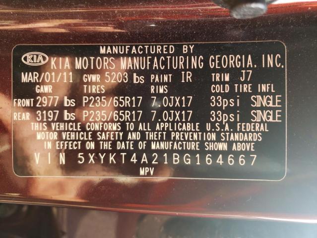 Photo 10 from auction – 2011 KIA SORENTO BA with VIN 5XYKT4A21BG164667