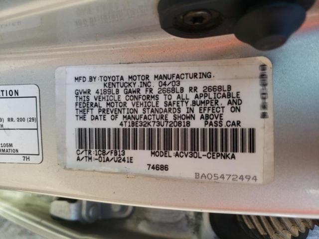 Photo 10 from auction – 2003 TOYOTA CAMRY LE with VIN 4T1BE32K73U720818