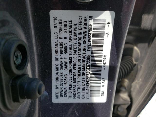 Photo 10 from auction – 2016 HONDA CIVIC EX with VIN 19XFC2F72GE072305