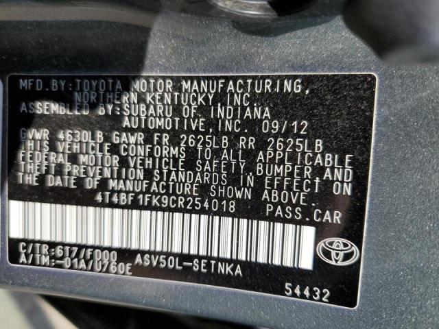 Photo 10 from auction – 2012 TOYOTA CAMRY BASE with VIN 4T4BF1FK9CR254018