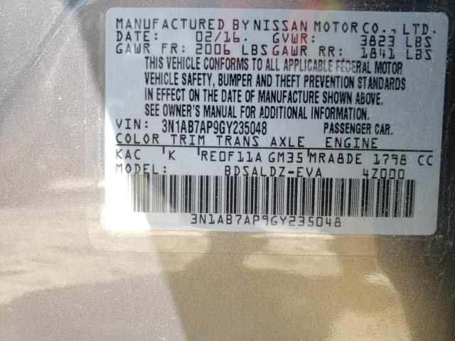 Photo 10 from auction – 2016 NISSAN SENTRA with VIN 3N1AB7AP9GY235048