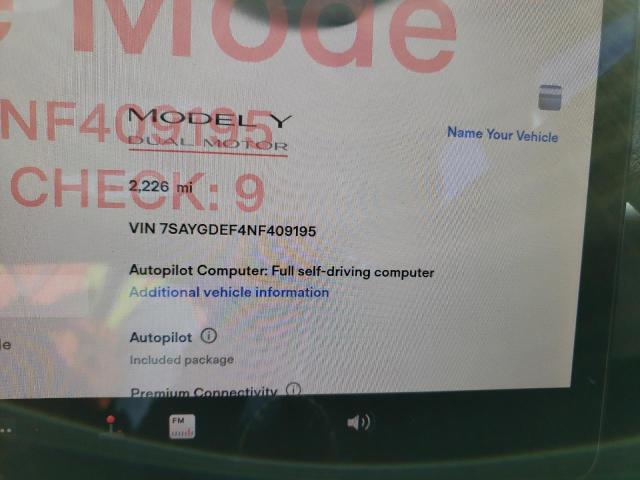 Photo 8 from auction – 2022 TESLA MODEL Y with VIN 7SAYGDEF4NF409195
