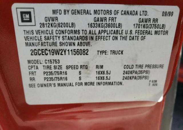 Photo 10 from auction – 2000 CHEVROLET SILVERADO with VIN 2GCEC19W2Y1156082