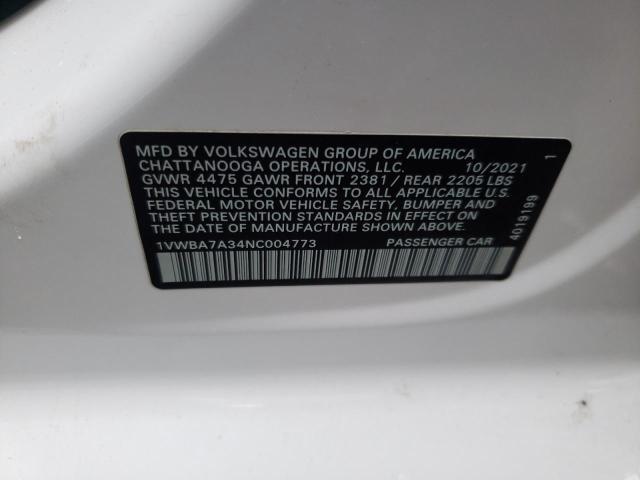 Photo 10 from auction – 2022 VOLKSWAGEN PASSAT LIM with VIN 1VWBA7A34NC004773