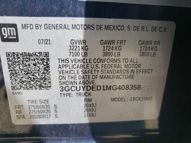 Photo 10 from auction – 2021 CHEVROLET silverado with VIN 3GCUYDED1MG408358