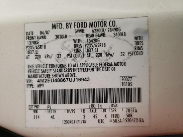 Photo 10 from auction – 2007 MERCURY MOUNTAINEE with VIN 4M2EU48867UJ16943
