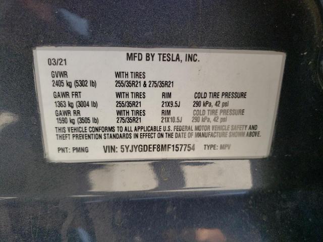 Photo 10 from auction – 2021 TESLA MODEL Y with VIN 5YJYGDEF8MF157754