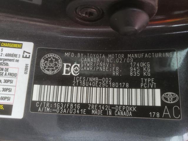 Photo 10 from auction – 2009 TOYOTA COROLLA BA with VIN 2T1BU40E29C180178