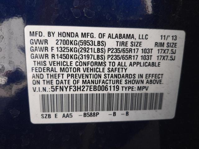 Photo 10 from auction – 2014 HONDA PILOT LX with VIN 5FNYF3H27EB006119