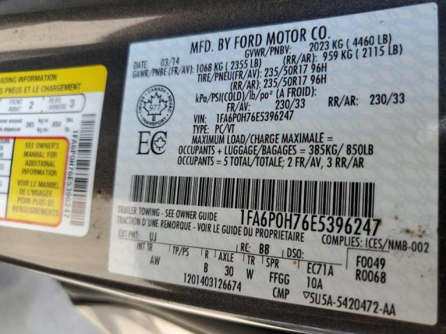 Photo 10 from auction – 2014 FORD FUSION SE with VIN 1FA6P0H76E5396247